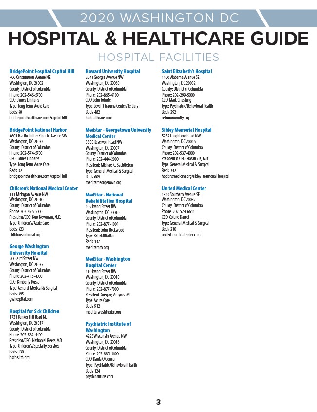 2020 Washington DC Hospital & Healthcare Guide Page 5